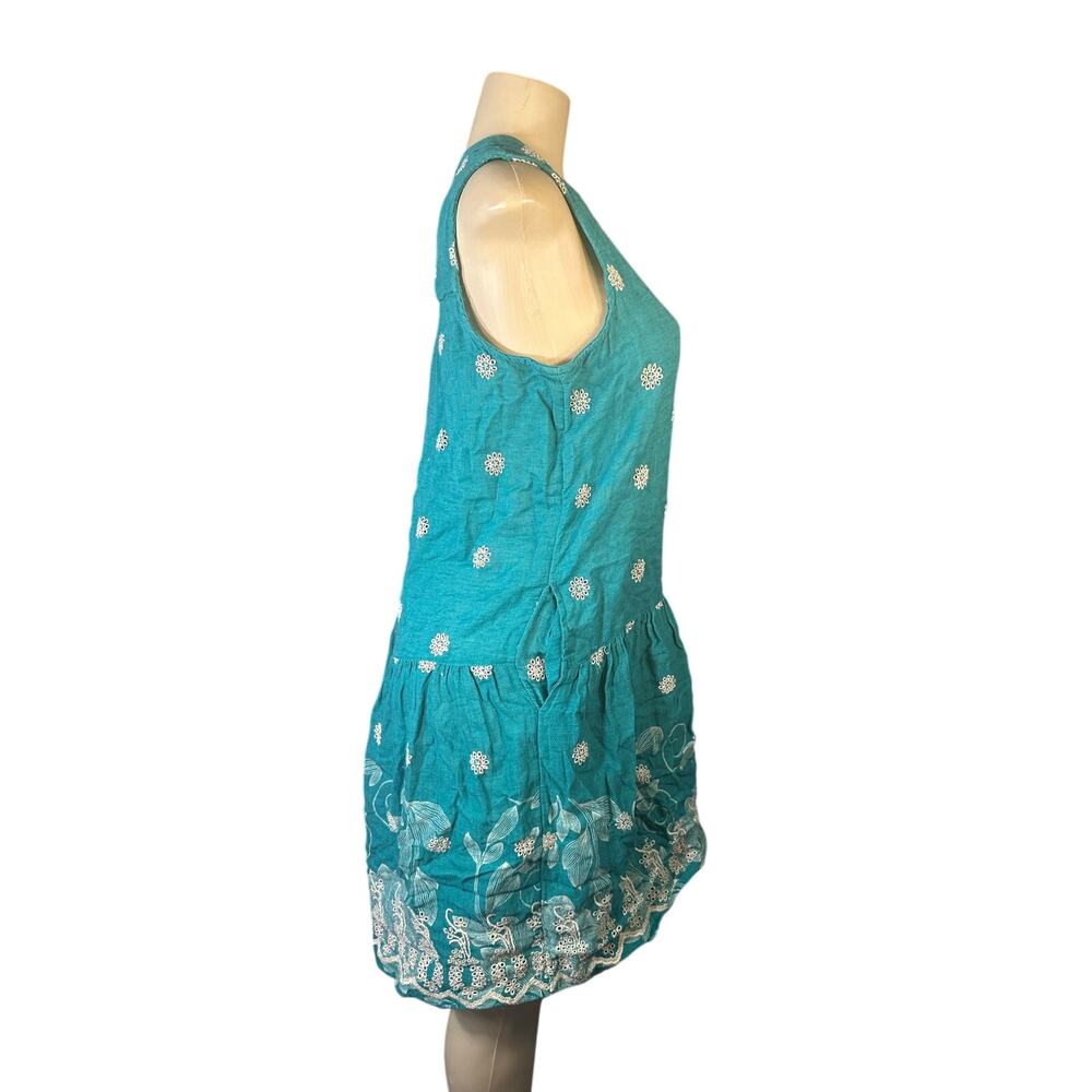 Women M Anthropologie Maeve Pippa Green Eyelet Button Floral Swing Mini Dress - Picture 6 of 7